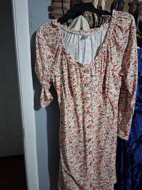 No Boundaries Pink and Green Floral Long Sleeve Button-Front Dress